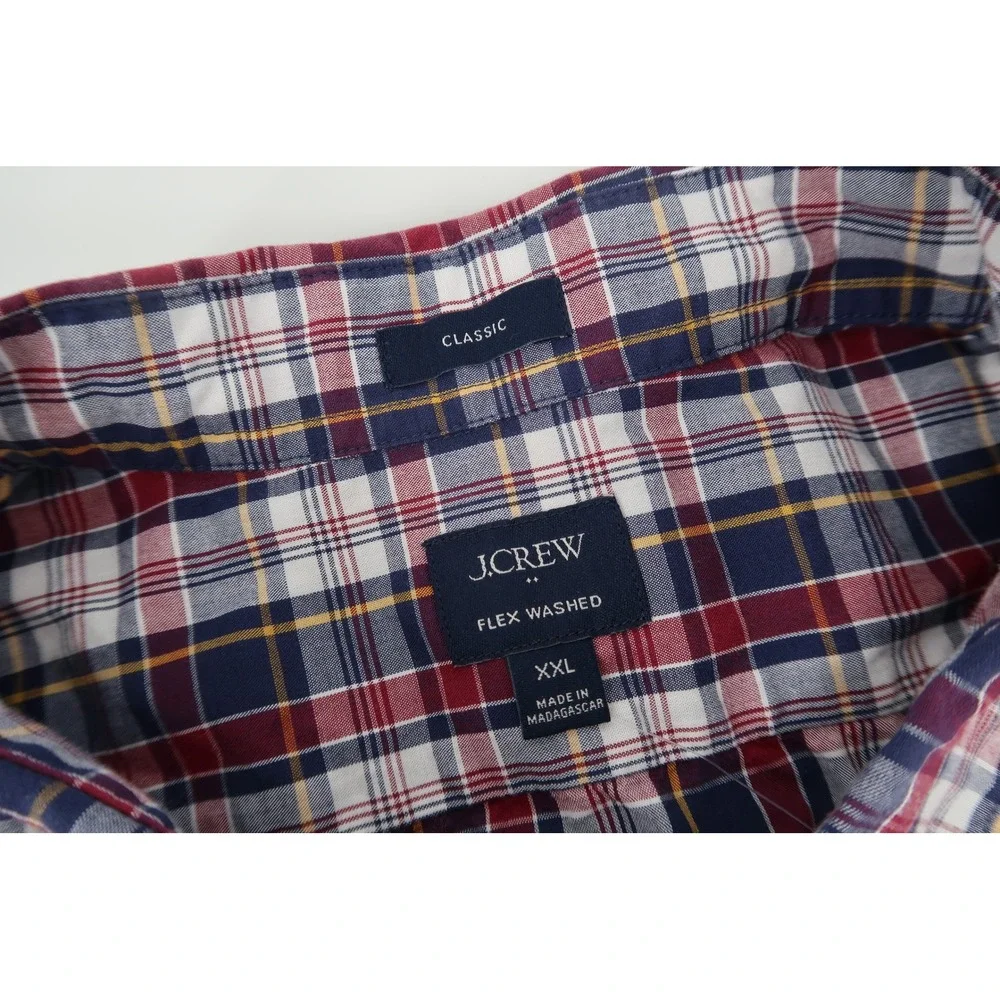 J.Crew Button Down Shirt Mens XXL Navy Red Plaid Flex Washed Classic BP969 NEW